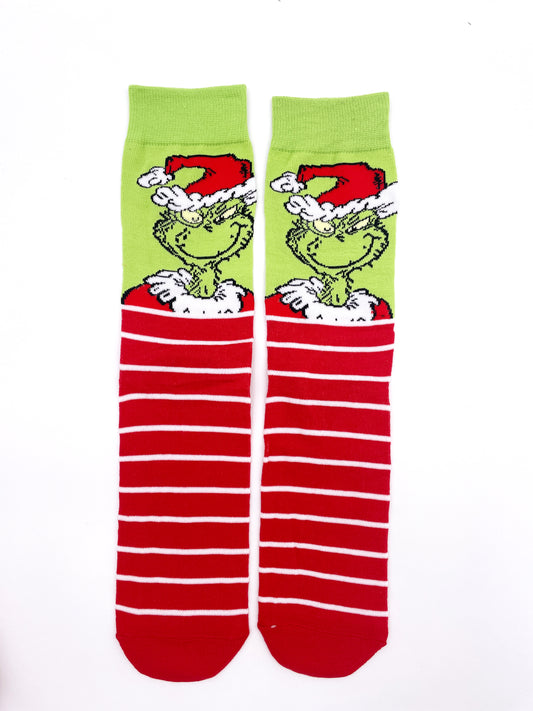 Calzini il Grinch a strisce versione Babbo Natale, cartone animato film unisex