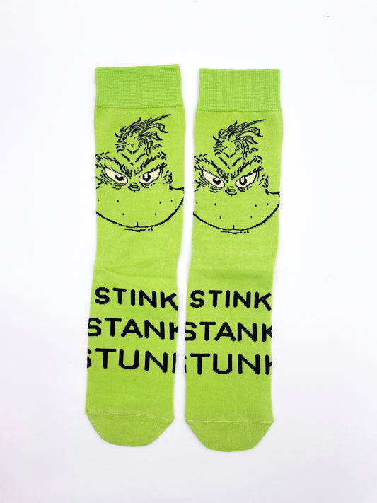 Calzini il Grinch con scritta Stink Stank Stunk, colore verde, cartone animato