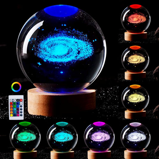 Lampada Galassia 3D rgb colorato con telecomando sfera di cristallo grande, con base e luce colorata a led USB, confezione regalo inclusa