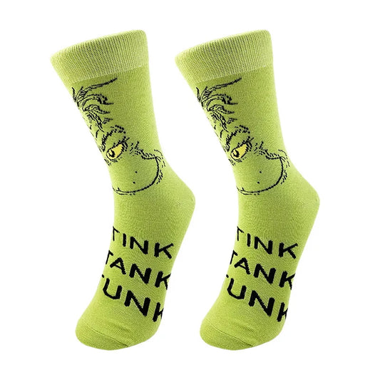 Calzini il Grinch con scritta Stink Stank Stunk, colore verde, cartone animato