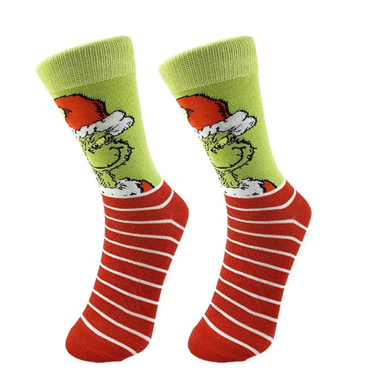 Calzini il Grinch a strisce versione Babbo Natale, cartone animato film unisex