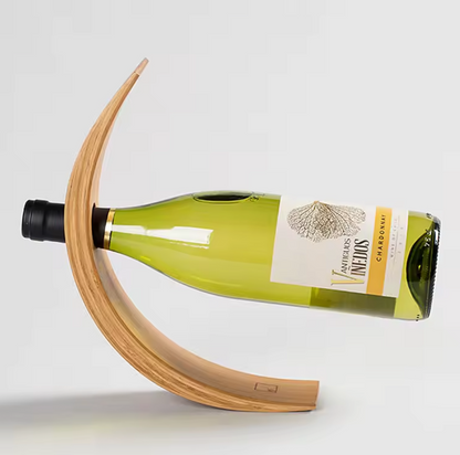 Portabottiglie di vino mezzaluna in bambù, elegante, classico espositore