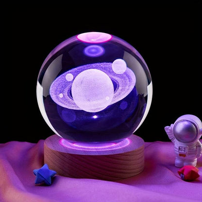 Lampada Saturno 3D rgb colorato con telecomando sfera di cristallo grande, con base e luce colorata a led USB, confezione regalo inclusa