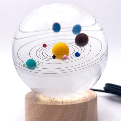 Lampada Sistema Solare colorato 3D sfera di cristallo grande, con base e luce a led USB, confezione regalo inclusa